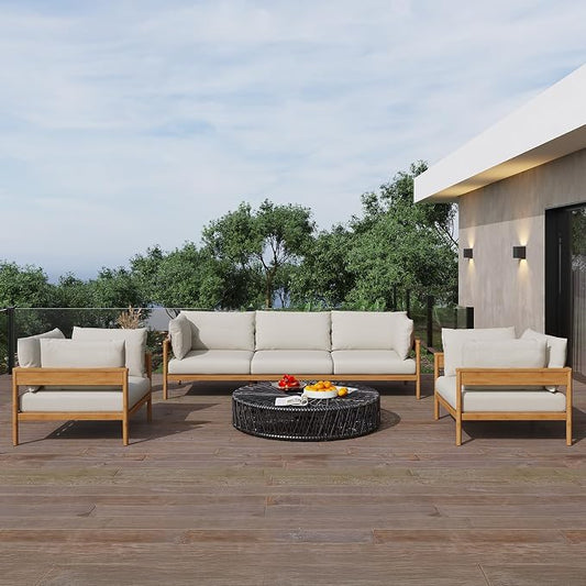 Acanva Vento 3-Piece Outdoor Patio Furniture Set, Couch & 2 x Armchairs | All-Weather Aluminium Frame, Water-Resistant Olefin Cushions, Patio Conversation Sets for Backyard, Garden, Porch