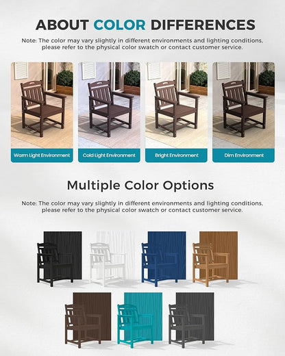 Ciokea HDPE Outdoor Patio Dining Chairs Set of 2, All-Weather Porch Chair with Wide Seat, Durable Outdoor Furniture for Backyard, Garden, Lawn & Poolside, Brown