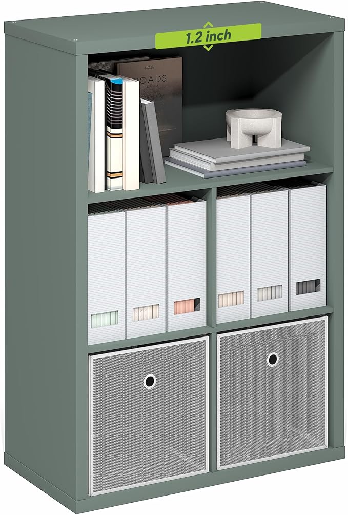 Furinno Cubicle Book Shelf, 5-Cube Bookshelf, Extra Thick Frame Cube Storage Organizer Bookcase with Closed Back, 15.3 x 29.9 x 43.3, for Living Room, Bedroom, Home Office, Sage Green