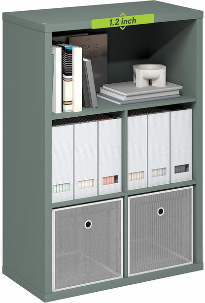 Furinno Cubicle Book Shelf, 5-Cube Bookshelf, Extra Thick Frame Cube Storage Organizer Bookcase with Closed Back, 15.3 x 29.9 x 43.3, for Living Room, Bedroom, Home Office, Sage Green