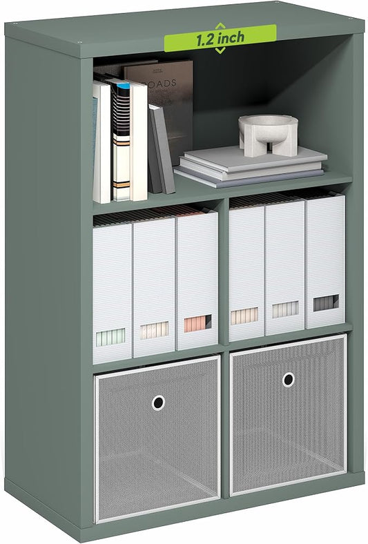 Furinno Cubicle Book Shelf, 5-Cube Bookshelf, Extra Thick Frame Cube Storage Organizer Bookcase with Closed Back, 15.3 x 29.9 x 43.3, for Living Room, Bedroom, Home Office, Sage Green