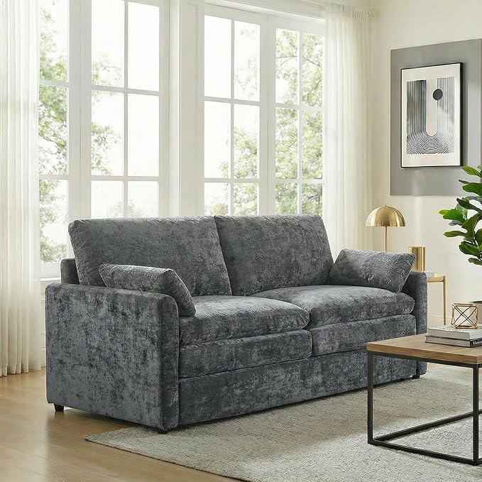 Iroomy 57" Chenille Loveseat 2 Seater, Small Love Seat Sofa, Cloud Couch Thick Cushions, Pocket Springs, Compact Couches for Apartment, Living Room, Gray | 9.5" Thick Cushions
