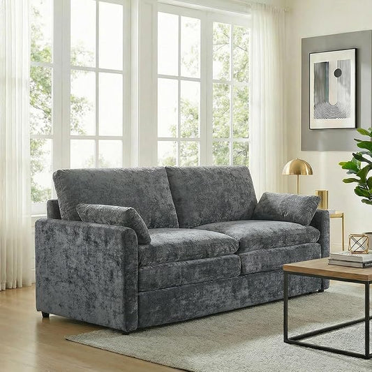 Iroomy 57" Chenille Loveseat 2 Seater, Small Love Seat Sofa, Cloud Couch Thick Cushions, Pocket Springs, Compact Couches for Apartment, Living Room, Gray | 9.5" Thick Cushions