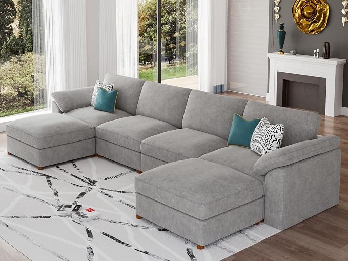 EASE MOOSE Oversized U Shape Sectional Modular Sofa,Wide Deep seat Sectional Sofa, Comfortable Grey Cloud Modular Sofa