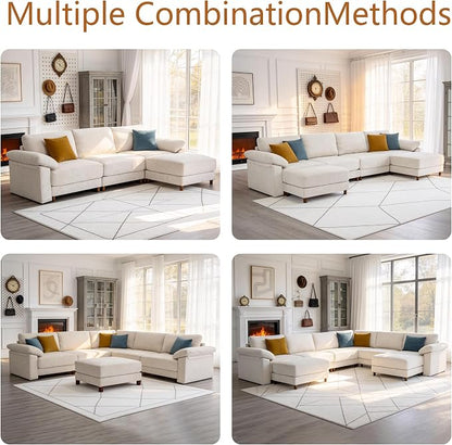 Oversized L Shaped Sectional Couch for Living Room, Extra Large Deep Seat Modular Sectional Sofa with Washable Covers, Modern Cloud Couch for Apartment, Bedroom (Beige, L Shape 4 Seat)
