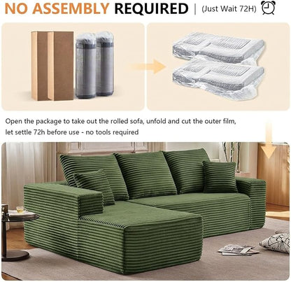 Sectional Couches for Living Room Cloud Couch Sofa with L-Shape Couch in a Box Upholstered Boneless Couchs Modern Modular Sectional Couch with Chaise (Green,B-3 Seater-Left-Facing Chaise-96 inch)