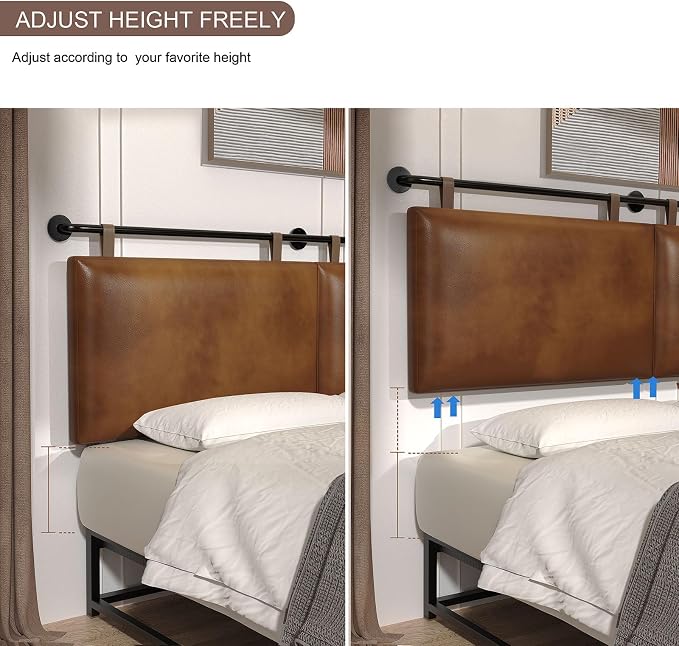 BSHOMGI King Headboard Only Wall Mount PU Leather Head Board Brown Hanging Headboards Industrial Pipe Modern Bed Backboard for Bedroom