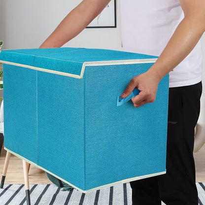 popoly Large Toy Box Chest Storage with Flip-Top Lid, Collapsible Toy Bin Storage Organizer for Boys, Kids, Girls, Toys, Playroom Organizers, 25"x13" x16"(Linen Teal)