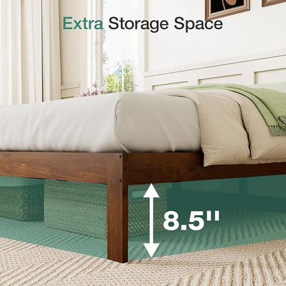Novilla 12 Inch King Bed Frame, Classic Solid Wooden King Size Platform Bed Frame, Sturdy Wood Slat Support, No Box Spring Needed, Easy Assembly, Walnut