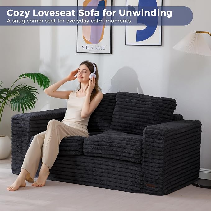 MAXYOYO Boneless Loveseat Sofa Couch for Adults, Floor Bean Bag Couch Sofa | Faux Fur Sofa with Armrests and Back Support, Plush Foam Filled Lounge Couch, Cozy Bean Bag Couch for Living Room, Apartment
