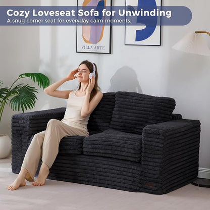 MAXYOYO Boneless Loveseat Sofa Couch for Adults, Floor Bean Bag Couch Sofa | Faux Fur Sofa with Armrests and Back Support, Plush Foam Filled Lounge Couch, Cozy Bean Bag Couch for Living Room, Apartment