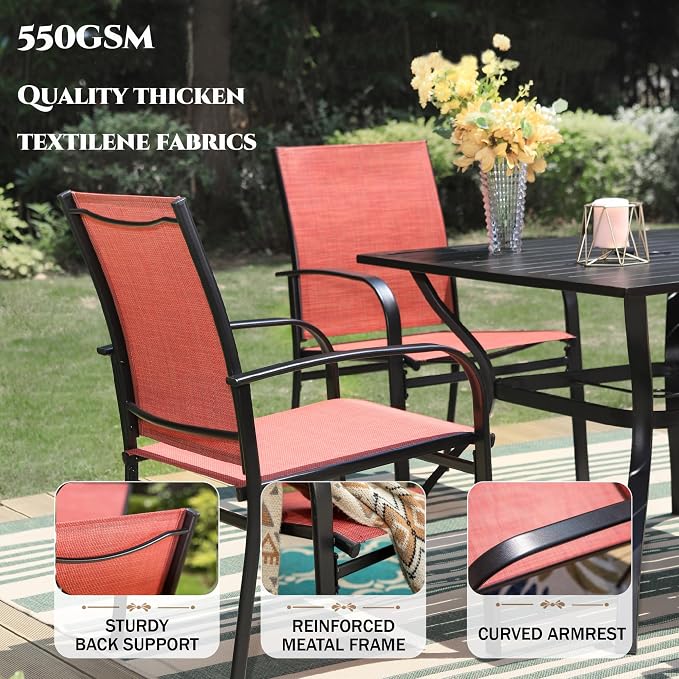 HERA'S HOUSE 9 Pieces Patio Dining Set, Outdoor Metal Table and Chairs Set for 8, 83" Rectangular Table with Umbrella Hole, 8 x Textilane Patio Dining Chairs for Lawn Garden Backyard Deck
