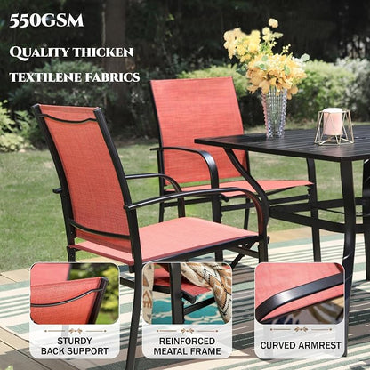 HERA'S HOUSE 9 Pieces Patio Dining Set, Outdoor Metal Table and Chairs Set for 8, 83" Rectangular Table with Umbrella Hole, 8 x Textilane Patio Dining Chairs for Lawn Garden Backyard Deck