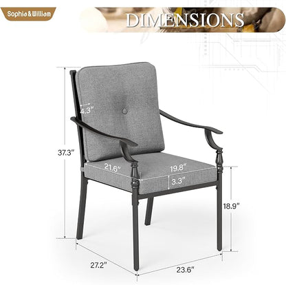 Sophia & William Outdoor Patio Dining Chairs Set of 2, Heavy Duty Outdoor Furniture Chairs with Thickened Cushions, Wrought Iron Deck Chairs for Backyard, Poolside, Balcony and Garden