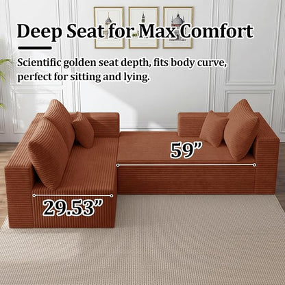 108" Modular Sectional Sofa, L-Shaped Cloud Couch with Deep Seats & Chaise,Convertible 4-in-1 Corduroy Boneless Couches for Living Room,Bedroom,No Need Assembly - Brown(Right Facing Chaise)