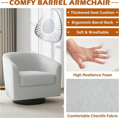 Swivel Accent Chair, Chenille Barrel Chairs Upholstered Armchair for Living Room, Modern Round Arm Chair Small Single Sofa Bedroom Reading Seat - Beige