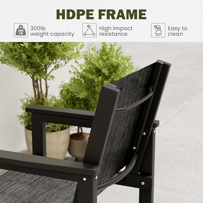 Amopatio Outdoor Chair HDPE Patio Dining Chair Set of 2 All Weather Patio Chairs with Textilene & Wide Seat for Backyard Balcony & Deck(Black)