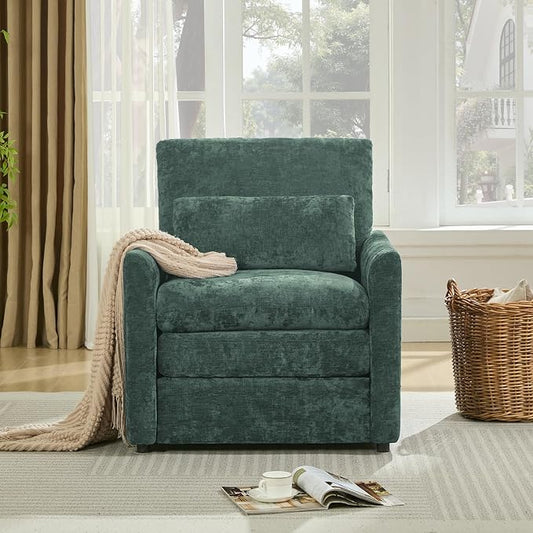 Iroomy Modern Accent Armchair – Cloud-Like Single Sofa with Pocket Spring Seat, Soft Chenille Fabric, Removable Cover, Cozy Lumbar Support for Living Room, Bedroom, Apartment, Green