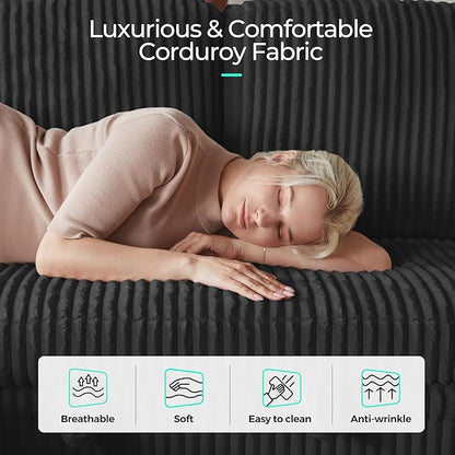 LINSY HOME Sectional Sleeper Sofa Pull Out Couches for Living Room (Black, Sleeper Sofa 3) | Pull Out Sofa Bed, Storage, USB Charging, Cup Holders, Plush Corduroy