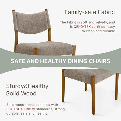 KISLOT Upholstered Dining Chairs Set of 6, Solid Wood Armless Kitchen Chairs with Soft Polyester Fabric, 18.9" Seat Height, Modern Dining Room Seating, 300 lbs Capacity, Brown
