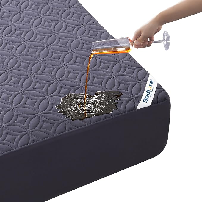 BEDLORE Waterproof Mattress Protector, Cal King Size Mattress Pad with Deep Pocket 6"-18" Depth, Soft Dirt-Proof Double Bed Mattress Cover for Bedroom, College Dorm, Hotel (Navy Blue)