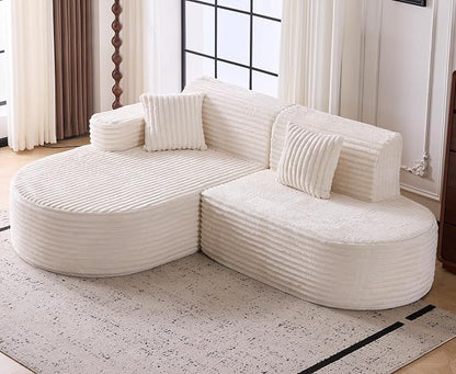 Modern Curved Boneless Sofa Couch, L-Shaped Corner Sofa, Corduroy Upholstered Cloud Sectional Couch for Living Room, Bedroom and Apartment,No Assembly Needed(Beige, Left Hand Facing)