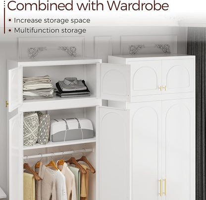 Metal Armoire Wardrobe Closet with Doors, 86" Tall Wardrobe Cabinet with Hanging Rod and Adjustable Shelves, White Clothing Storage Cabinets for Bedroom, Home Office