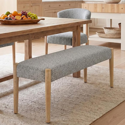 Usaint 42" End of Bed Bench, Modern Upholstered Bedroom Bench with Rubberwood Legs, Entryway Bench with Cushion, Dining Bench for Living Room, Bedroom, Grey with Oak Leg