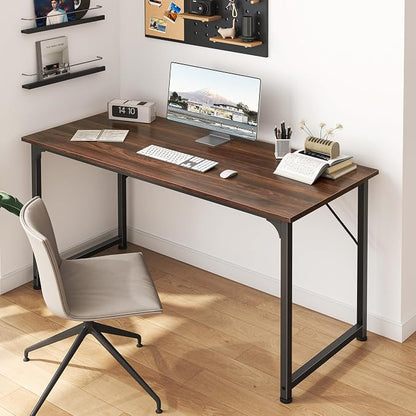 Huuger Computer Desk, 48 Inch Office Desk, Gaming Desk with Storage, Writing Desk Work Desk for Home Office, Study, Modern Simple Desk, Large Legroom, Metal Frame, Walnut