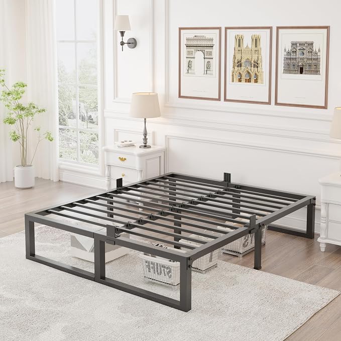 Yitong Angel California King Bed Frame, 14 Inch High 3500 lbs Metal Platform, Mattress Foundation with Steel Slat Support/No Box Spring Needed/Noise Free/Non-Slip/Easy Assembly