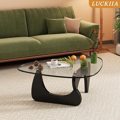 Coffee Tables Glass Small Farmhouse Coffee Table Mid-Century Modern Wood Center Table for Living Room, Black Transparent, 45 Inch