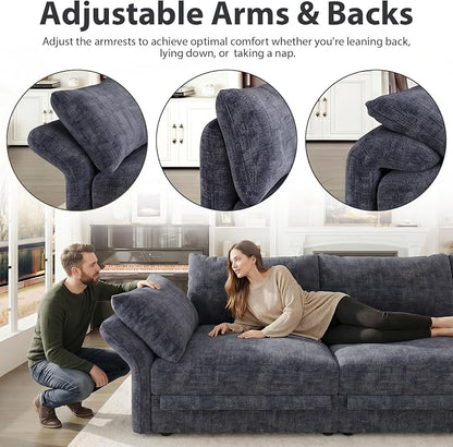 DreamDashio 159" 6-Seat L-Shaped Sectional Sofa for Living Room, Extra Large Modular Cloud Couch with Storage, Adjustable Arms & High Back, Dark Grey Chenille