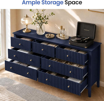 RoyalCraft 7 Drawer Dresser for Bedroom, 53" Wide Modern Wooden Chest of Drawers with Metal Handles, Painted Surface, Sturdy and Stable Storage Cabinet for Living Room, Blue