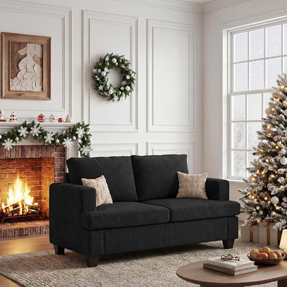 Apicizon 63" Loveseat Sofa Couch, Cloud Couch Lounge Sofa with 2 Cushion for Bedroom, Corduroy Lounge Sofa for Living Room Aparment, Dark Grey