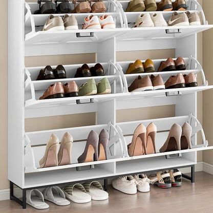 BORNOON Shoe Cabinet with 6 Flip Drawers Narrow Shoe Storage Cabinet Organizer Wooden Freestanding Shoe Rack Hidden Slim Shoes Storage Cabinet for Entryway, Hallway, Living Room, Bedroom