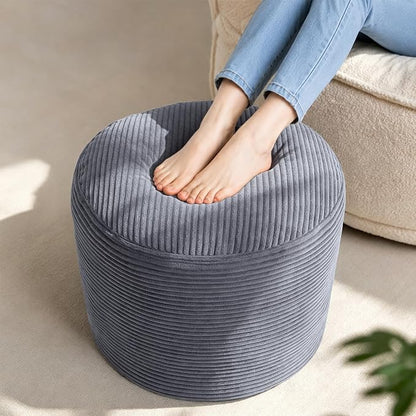 Stuffed Pouf Ottoman Foot Rest with 2.8-inch Solid Foam Base | Odorless Filling Resists Clumping, Washable Corduroy Cover, Round Foot Stool for Living Room Couch Lounging and Home Decor