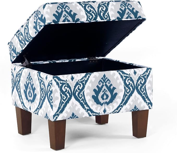 HomePop 22" Modern Rectangular Storage Ottoman - Blue Ikat Medallion Print