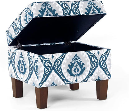 HomePop 22" Modern Rectangular Storage Ottoman - Blue Ikat Medallion Print