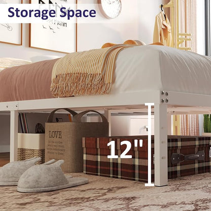 YUSENHEEI 14 Inch Full Size Bed Frame No Box Spring Needed, Heavy Duty Metal Bed Frame Full with Large Underbed Storage Space, Noise Free, Easy Assembly, White