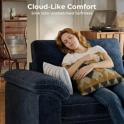 SITJOY Large Cloud Couch, 149" Wide 4 Seater U Shape, Chenille in Navy Blue | Detachable and Washable Chenille Cover Sectional Sofas for Living Room, Deep Seat Wide Couch with Chaise, Storage Ottoman
