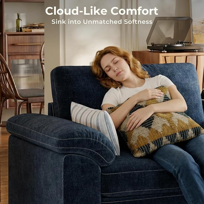 SITJOY Large Cloud Couch, 146" Wide 3 Seater Bed with Console, Navy Blue | Detachable and Washable Chenille Cover Sectional Sofas for Living Room, Deep Seat Wide Couch with Chaise, Storage Ottoman