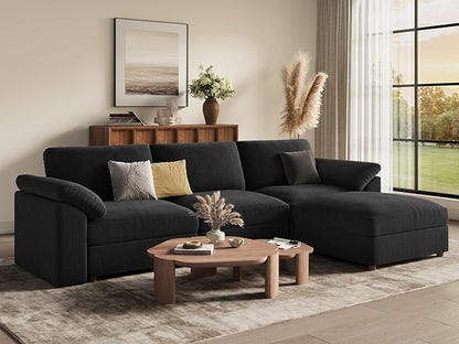 EASE MOOSE Black Modular Sectional deep Sofa, Modern Comfty Large L Shape Sectional Deep Couch with Ottoman, Oversized Modular Sofa for Living Room