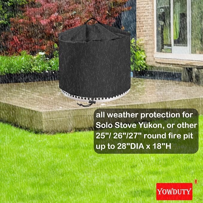 Round Fire Pit Cover for Solo Stove Yukon 27 Inch, Waterproof Heavy Duty 600D Material Fire Pit Cover for 27" Solo Stove Yukon Series Firepit,Round 28" D x 18" H