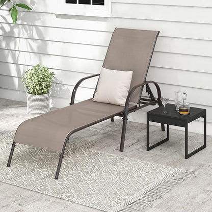 Giantex 2 Pack Patio Lounge Chair, Outdoor Chaise Lounge with 5 Adjustable Backrest, Sturdy Steel Frame, Sunbathing Recliner, Beach Chair, Tanning Chair for Outside, Yard, Balcony, Pool Chairs, Brown