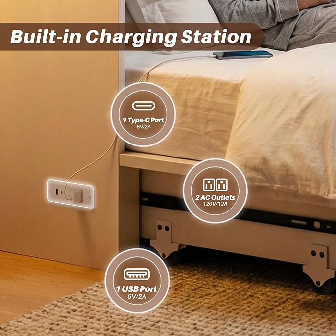 HISOFT Queen Murphy Bed Frame with Charging Station, Freestanding Cabinet Murphy Bed with Fold-Down Panel & Reinforced Support, Space-Saving Design for Small Living Spaces, Shipped in 2 Boxes, White
