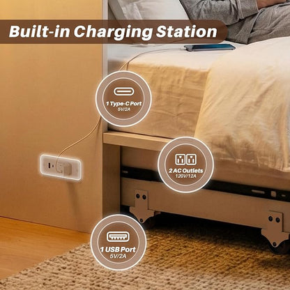HISOFT Queen Murphy Bed Frame with Charging Station, Freestanding Cabinet Murphy Bed with Fold-Down Panel & Reinforced Support, Space-Saving Design for Small Living Spaces, Shipped in 2 Boxes, White