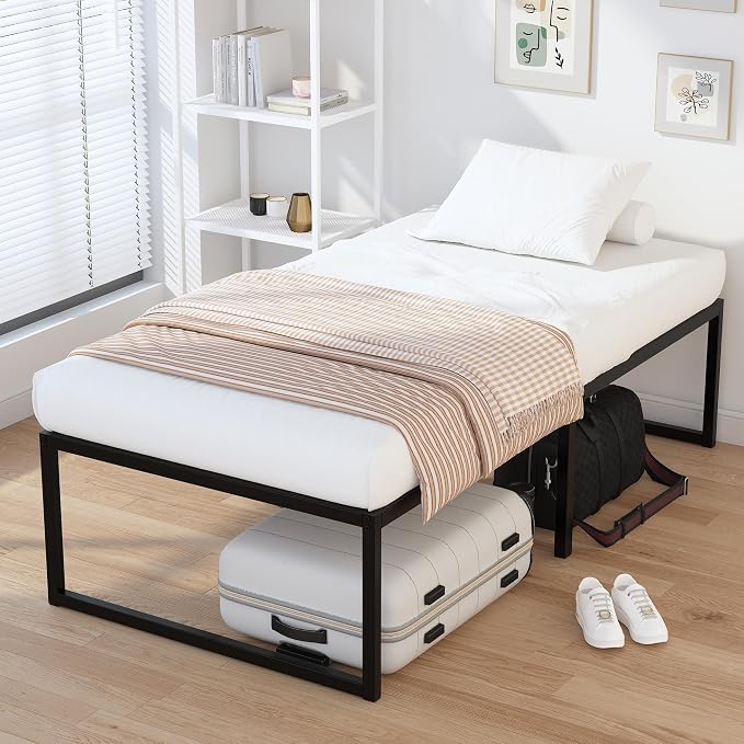 EMODA 18 Inch Narrow Twin Bed Frame 30x75, Heavy Duty Metal Platform No Box Spring Needed, Easy Assembly Noise Free, Black