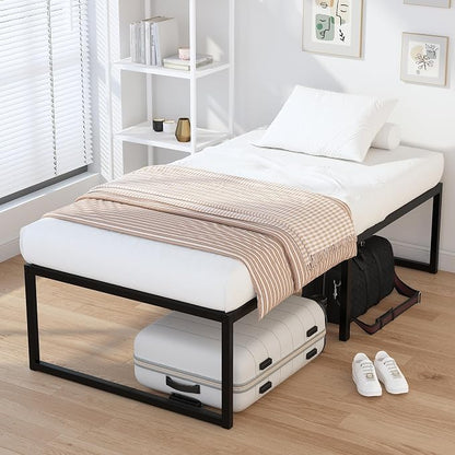 EMODA 18 Inch Narrow Twin Bed Frame 30x75, Heavy Duty Metal Platform No Box Spring Needed, Easy Assembly Noise Free, Black