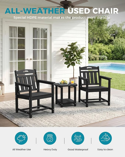 Ciokea HDPE Outdoor Patio Dining Chairs Set of 2, All-Weather Porch Chair with Wide Seat, Durable Outdoor Furniture for Backyard, Garden, Lawn & Poolside, Black