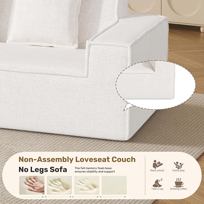 Luxanimarion 77'' Modern Small Loveseat, No Assembly Required Cloud Sofa Cloud Sofa Boneless Couches with 2 pcs Pillows for Living Room, Apartment(Polar Fleece-Beige)